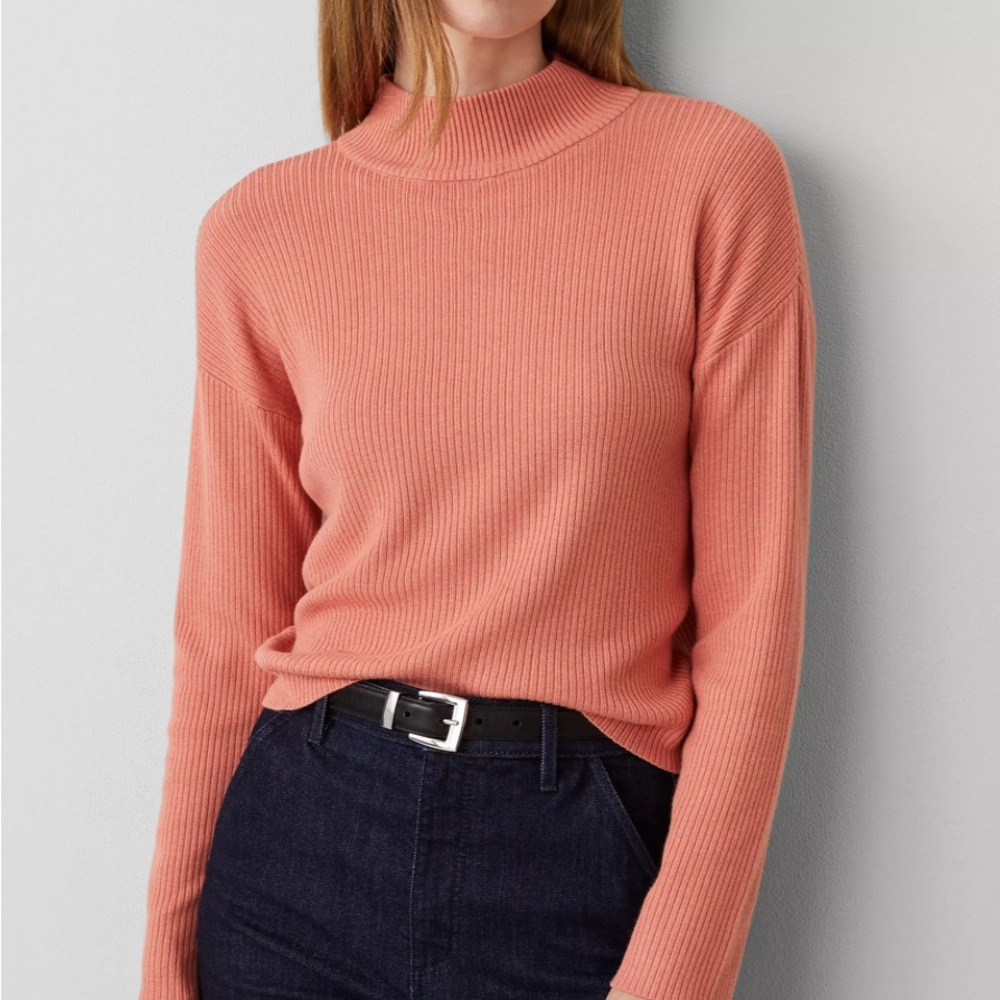 Coral Ribbed Turtleneck Sweater